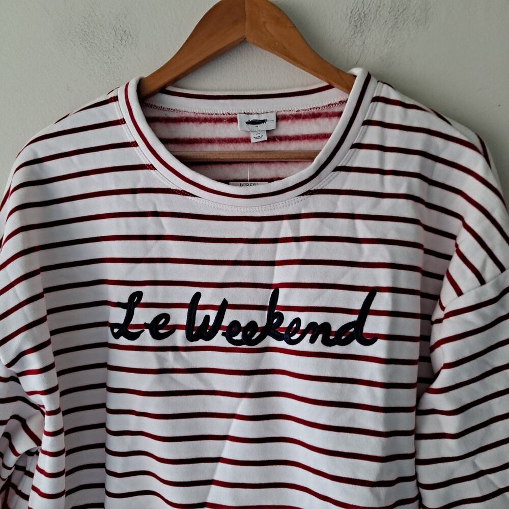 NWT J. Crew Striped Le Weekend Graphic Loose Sweatshirt Red White Womens Size XL - Picture 6 of 13